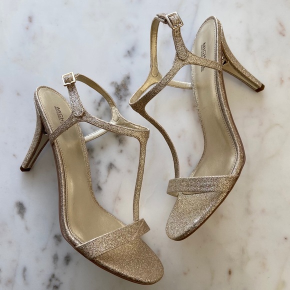 New MICHAEL KORS Arden Gold T-strap Stiletto Sandals shoes - Picture 6 of 15